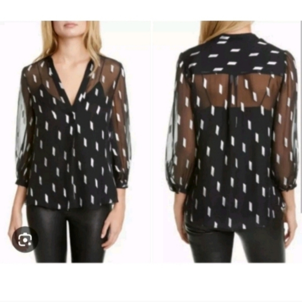 ALICE + OLIVIA SHEILA SHEER  BLOUSE BLACK TOP SIZE XS